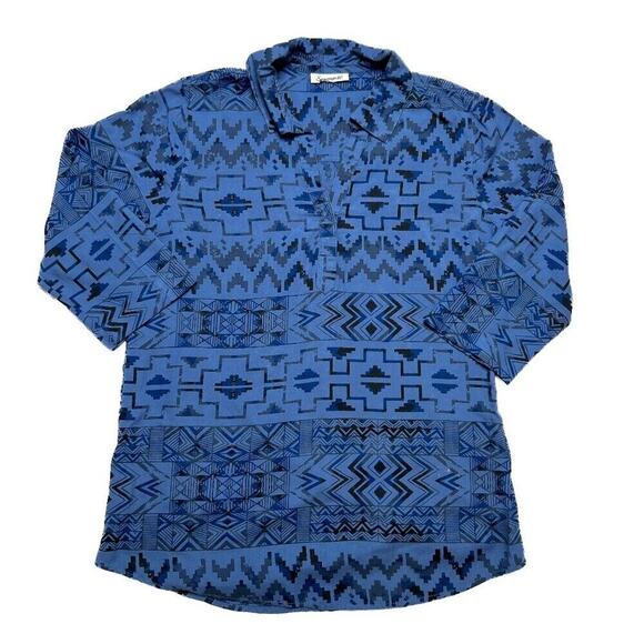 Serengeti Vintage Southwestern Print Shirt Geometric Blue Retro 80s Oversized - Picture 1 of 12